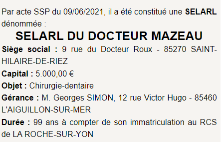 exemple annonce legale creation selarl 1