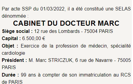 exemple annonce legale creation selas 4