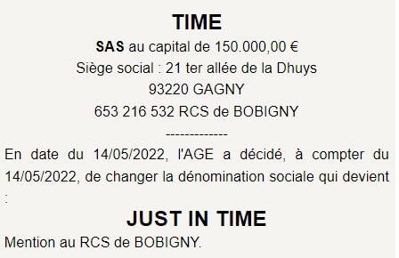 exemple annonce legale changement de la d&eacute;nomination sociale 1