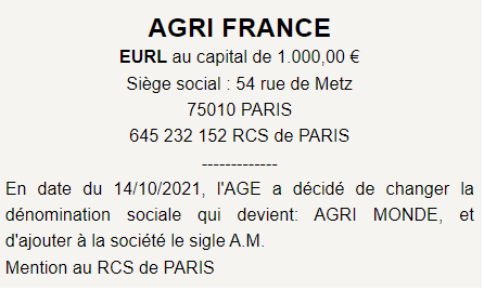 exemple annonce legale changement de la d&eacute;nomination sociale 2